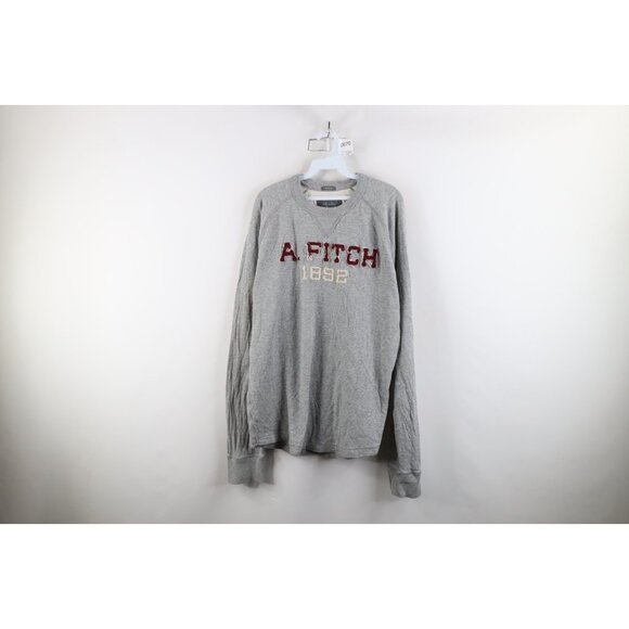 Vtg Abercrombie & Fitch Mens 2XL Thermal Knit Spell Out Long Sleeve T-Shirt Gray